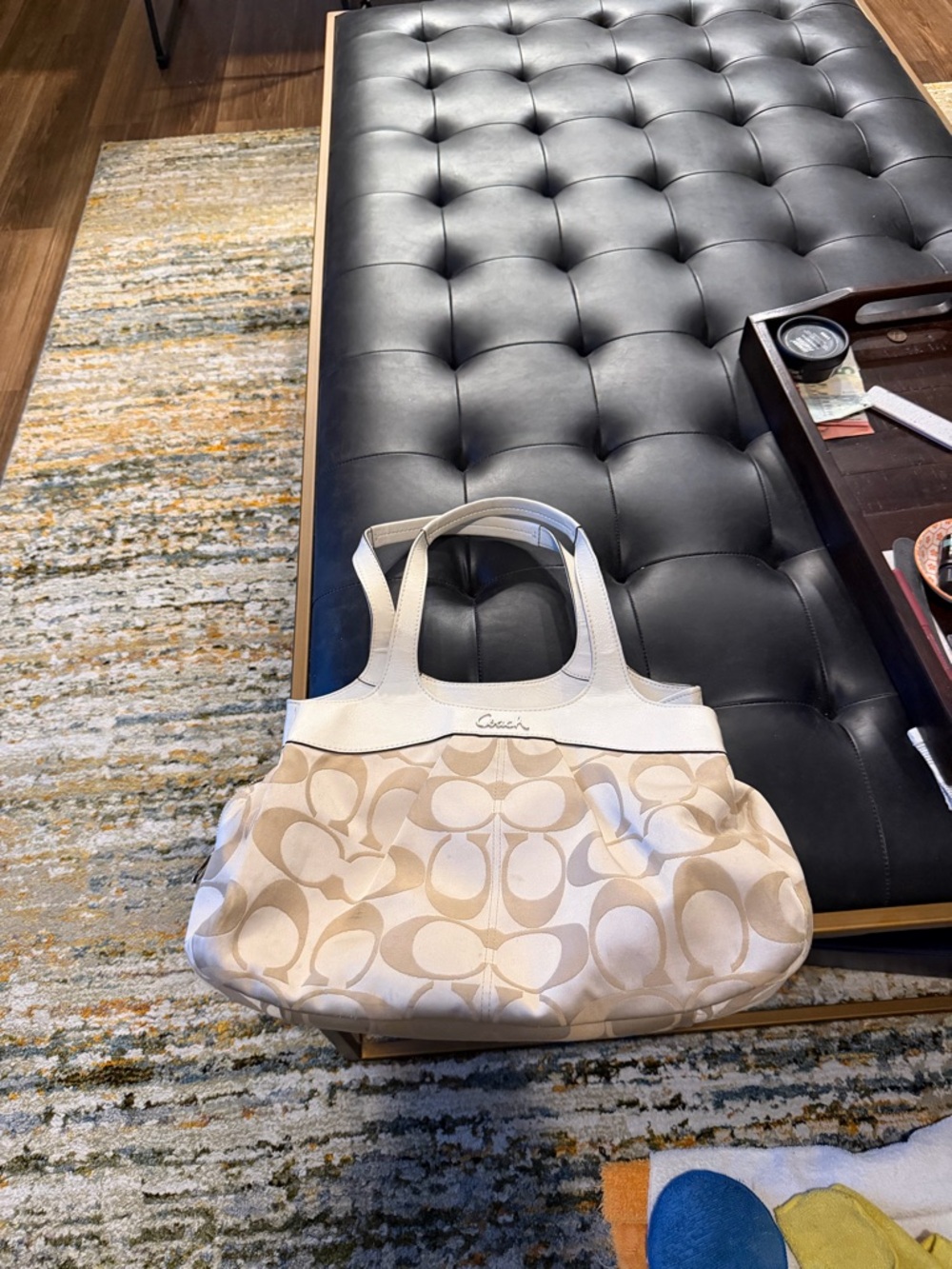 Coach Signature Canvas Tote in Beige and White